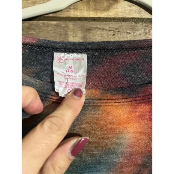 No Boundaries Womens Tie Dye Long Sleeve Top Orange Purple Size M 7-9 Pocket - Picture 3 of 4